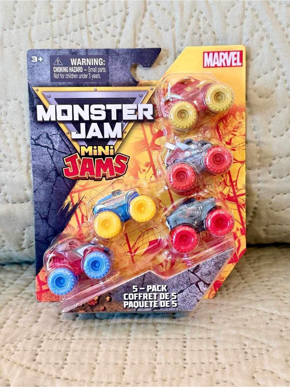 Monster Jam Mini Jams 5-Pack Toy Trucks - Marvel - Red, Yellow, Blue